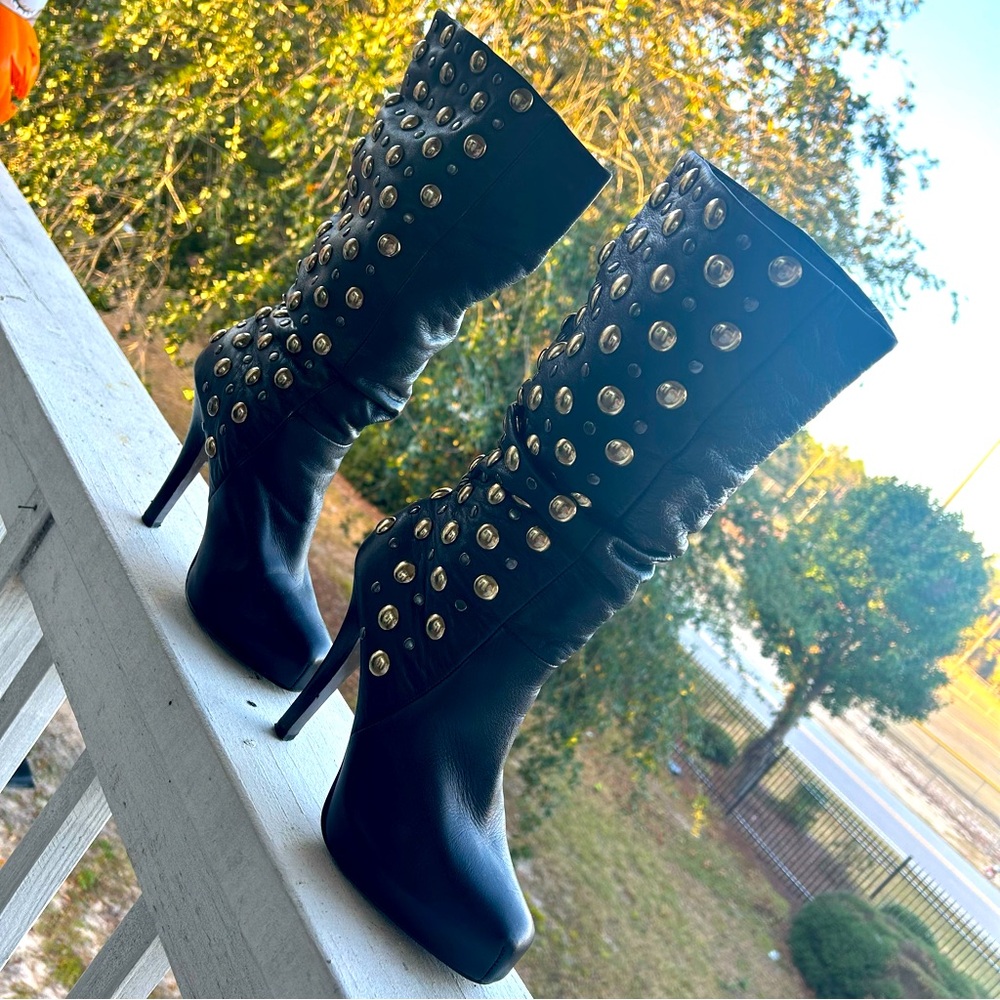 Black Metal Button Boots